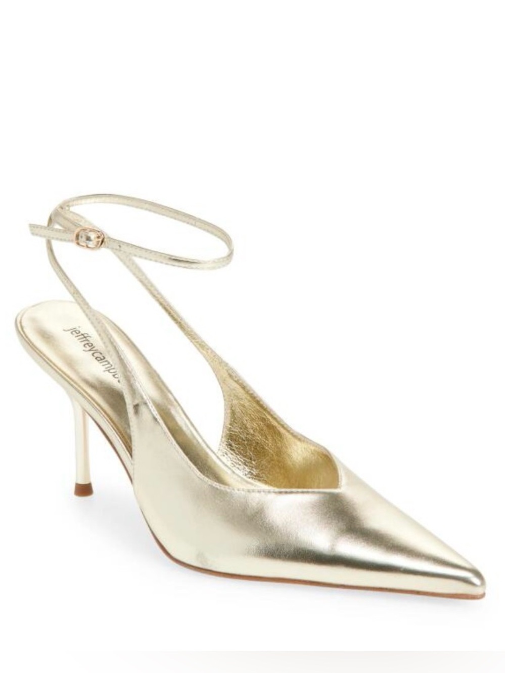 NEW Jeffrey Campbell Executive Ankle Strap Slingback Pump in Light Gold Metallic